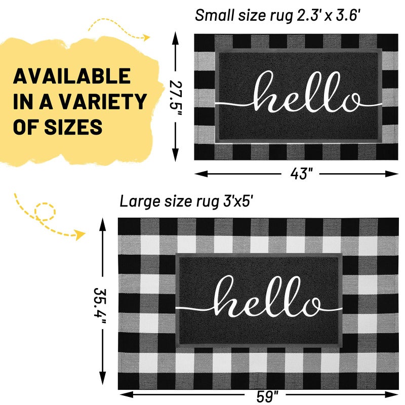 KILOCOCO Buffalo Plaid Checkered Rug - 3'x5' Front Door Mat Outdoor,Black and White Rugs Cotton Washable Front Porch Rug Layered Doormats for Patio Farmhouse Entryway Kitchen Foyer - Image 3